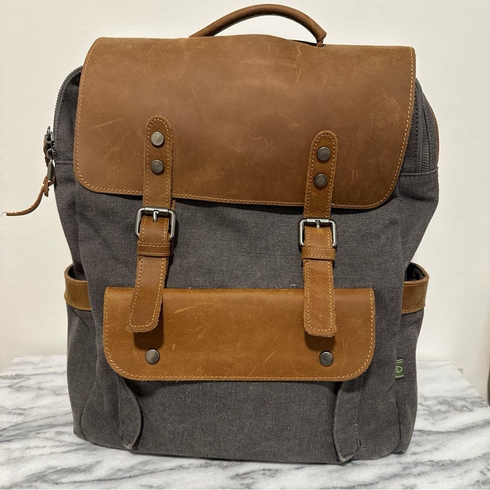 Stylish Brown and Gray Men's Backpack canvas leather